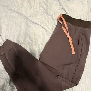 Figs Dark Brown Joggers with Pink Drawstring